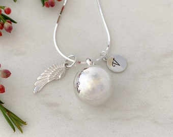Angel caller necklace sterling silver, chime necklace personalized, guardian angel necklace, harmony ball necklace, mom to be pregnancy gift
