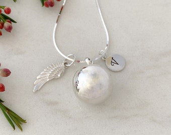 Angel caller necklace, sterling silver harmony ball necklace, personalized chime bell, guardian angel necklace, mom to be pregnancy gift