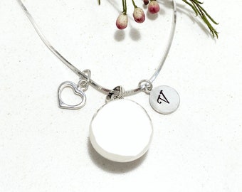 Angel caller chime necklace, harmony ball sterling silver necklace with heart and personalized charm, bola necklace, mom to be gift