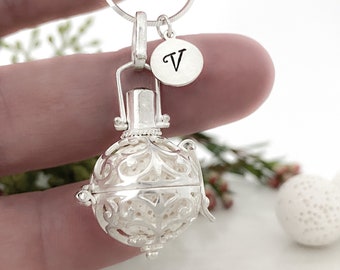 Harmony ball sterling silver locket style personalized necklace, essential oil diffuser necklace, angel caller mom to be pregnancy gift