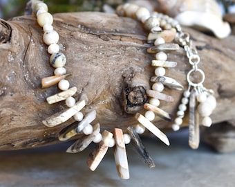 Collar bohemio tribal con múltiples piedras preciosas y plata de ley, pulsera convertible de triple vuelta, joyería hecha a mano.