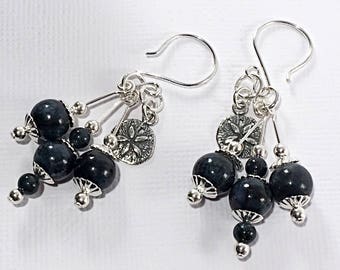 Handmade boho earrings in Dumortierite and sterling silver, long blue gemstone dangle earrings, statement earrings