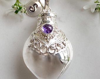 Urn necklace sterling silver with personalized initial charm, prayer box, loss of loved one gift