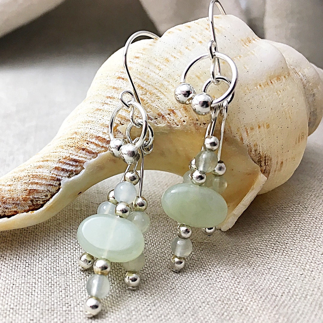 Sterling Silver Jade Dangle Earrings, August Birthstone Earrings, Green