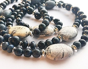 Sterling silver Dumortierite pendant necklace for essential oils, September birthstone necklace
