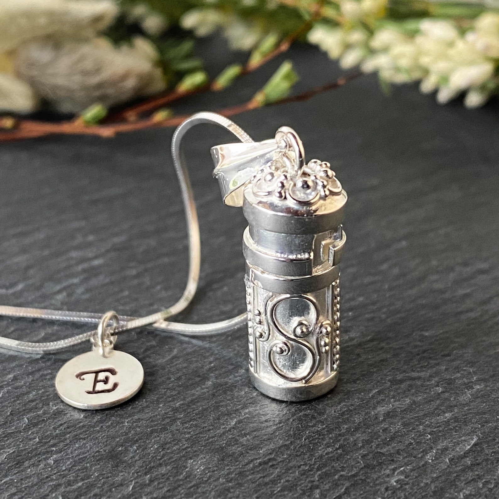 Sterling silver prayer box necklace with personalized charm Etsy