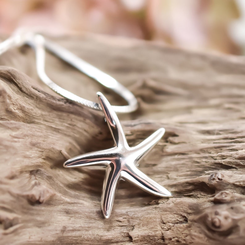Starfish necklace sterling silver minimalist, inspiration jewelry girlfriend gift, beach pendant necklace women, nature jewelry image 1