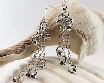 Pendientes largos colgantes de plata de ley, elegantes pendientes con borlas, regalo perfecto para ella, joyería llamativa hecha a mano.