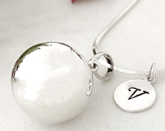 Harmony ball 925 sterling silver necklace, personalized chime necklace, large bola, angel caller necklace, pregnancy gift, mom to be gift