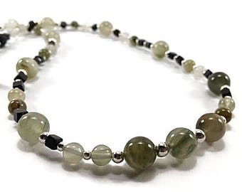 Jade necklace or bracelet in sterling silver, August birthstone convertible jewelry, handmade lava bead diffuser necklace