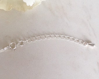 Add on item, 2 or 3 inch sterling silver extender chain, fully adjustable extender chain, removable extender chain