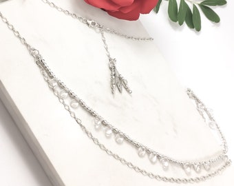 Collar de plata esterlina en capas para mujer, collar boho de doble cadena y cuentas, collar delicado, joyería artesanal