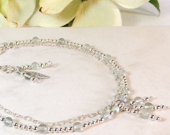 Pulsera de tobillo para mujer en plata de ley, tobillera estilo boho con capas, joyería para el pie con piedras preciosas, regalo de boda playera para dama de honor