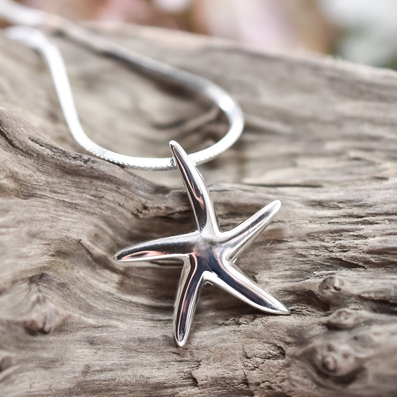 Starfish necklace sterling silver minimalist, inspiration jewelry girlfriend gift, beach pendant necklace women, nature jewelry image 3