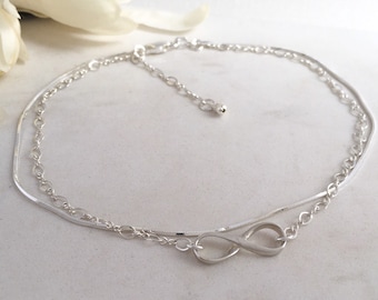 Tobillera de plata de ley para mujer, pulsera de tobillo de cadena infinita en capas, regalo de joyería hecho a mano para ella, joyería de vacaciones