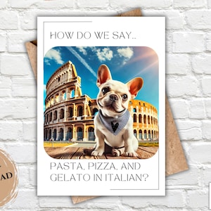 Cartão de felicitações digital para impressão | Cartão de Bulldog Francês Frenchie em Roma | Cartão de felicitações digital para download | Cartões de felicitações fofos