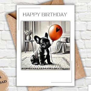 Druckbare digitale Geburtstagskarte | Alles Gute zum Geburtstag Französische Bulldogge Karte | Digital Download Grußkarte | Niedliche Frenchie Karte | Zuhause ausdrucken