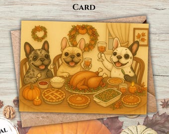 Thanksgiving imprimable bouledogue français | Bouledogue français | Carte de voeux à téléchargement numérique | Thanksgiving Frenchie | Saison d'automne