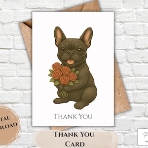 Printable Digital Thank You Card | Thank you French Bulldog Card | Digital Download Greeting Card | Cute Frenchie Greeting Card