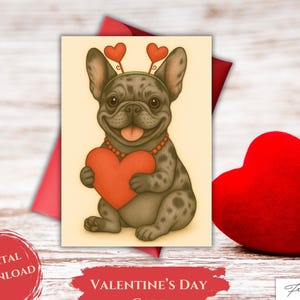 Printable French Bulldog Valentine&#39;s Card | French Bulldog Card | Digital Download Greeting Card | Frenchie Valentine&#39;s Day Card | Love