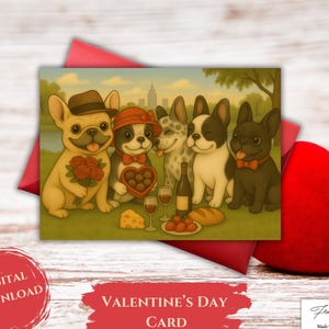Printable French Bulldog Valentine&#39;s Card | French Bulldog Card | Digital Download Greeting Card | Frenchie Valentine&#39;s Day Card | Love