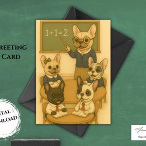 Printable Digital Back to School Card | French Bulldog Cute Card | Digital Download Greeting Card | Frenchie Graduation Card | Print-at-Home