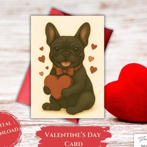 Printable French Bulldog Valentine&#39;s Card | French Bulldog Card | Digital Download Greeting Card | Frenchie Valentine&#39;s Day Card | Love