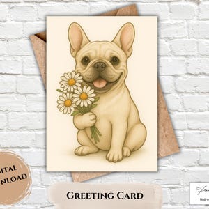Druckbare digitale Dankeskarte | Denken an Sie Französische Bulldogge Karte | Digital Download Grußkarte | Niedliche Frenchie Grußkarte