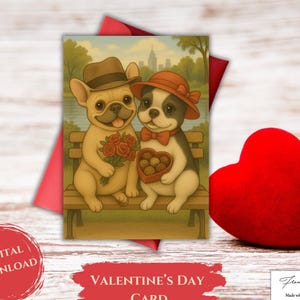 Printable French Bulldog Valentine&#39;s Card | French Bulldog Card | Digital Download Greeting Card | Frenchie Valentine&#39;s Day Card | Love