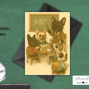 Printable Digital Back to School Card | French Bulldog Cute Card | Digital Download Greeting Card | Frenchie Graduation Card | Print-at-Home