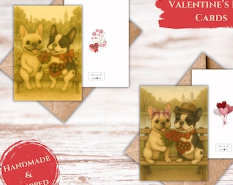 Handmade French Bulldog Valentine Card with Envelope | Frenchie Valentine's Day Card | Frenchie Greeting Card | Love Cards