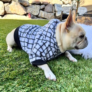 French bulldog, French bulldog clothes, French bulldog hoodie, Plaid, Dog Hoodie, Dog Apparel, Dog Clothes, Pet clothing, Black and White
