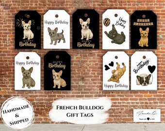 Handmade 9 French Bulldog Birthday Gift Tags | Frenchie Gift Tags | Cute Birthday Gift Tags | Puppy Gift Tags