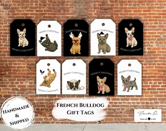 Handmade 9 French Bulldog Christmas Gift Tags | Frenchie Gift Tags | Cute Holiday Gift Tags | Season Gift Tags