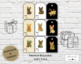 Handmade 9 French Bulldog Gift Tags (3 Colors) | Frenchie Gift Tags | Cute Puppy Gift Tags | From To Gift Tags