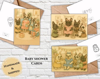 Handmade French Bulldog Baby Shower Card | Frenchie Baby Girl Shower Card | Frenchie Baby Boy Shower Card |Frenchie Baby Neutral Shower Card