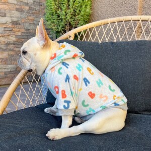 French bulldog, French bulldog clothes, French bulldog hoodie, Alphabet, Dog Hoodie, Dog Apparel, Dog Clothes, Pet clothing