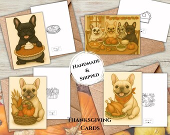Thanksgiving fait main bouledogue français avec enveloppe | Carte de voeux Frenchie | Thanksgiving de qualité supérieure Frenchie | Saison d'automne