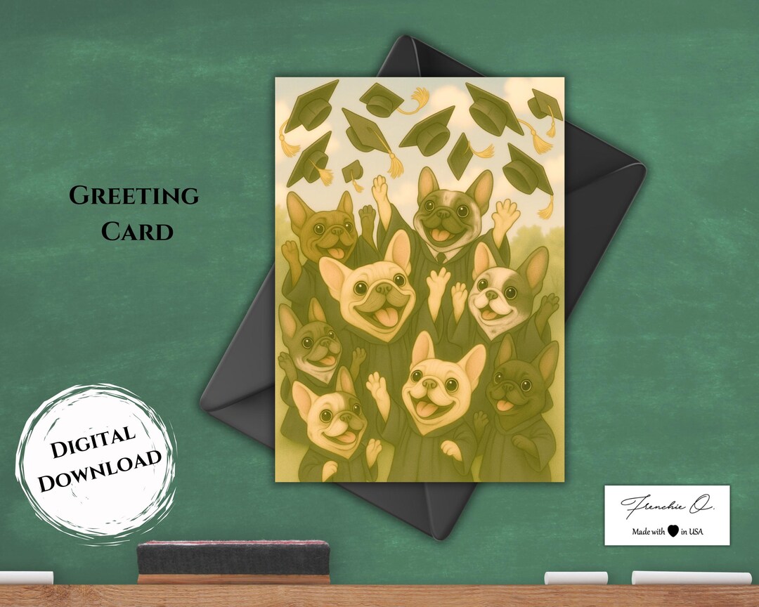 Printable French Bulldog Graduation Retro Card | Frenchie Back to ...