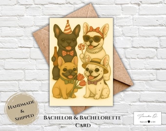 Handmade French Bulldog Bachelor & Bachelorette Party Card | Frenchie Team Bride n' Team Groom Card | Mr and Mrs Card | Couple Greeting Card