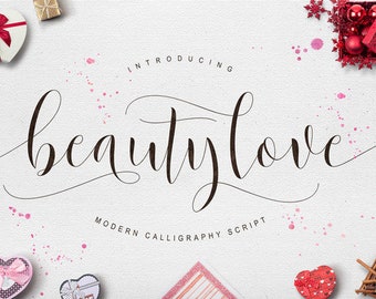 Beautylove Fonts Download font Swirly Font Script Font Digital download swash font Cricut font calligraphy font wedding font bundle