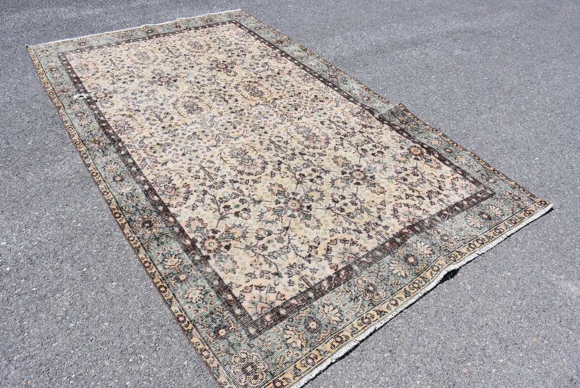 Vintage Rug Beige and Green Area Rug Turkish Rug Bohemian Etsy