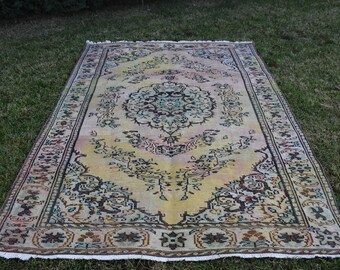 Large Tribal Oushak Rug Free Shipping Rare Vintage Wool Rug 6.1 x 8.9 feet Decorative Floor Rug Bohemian Rug Aztec Rug Boho Rug DC952