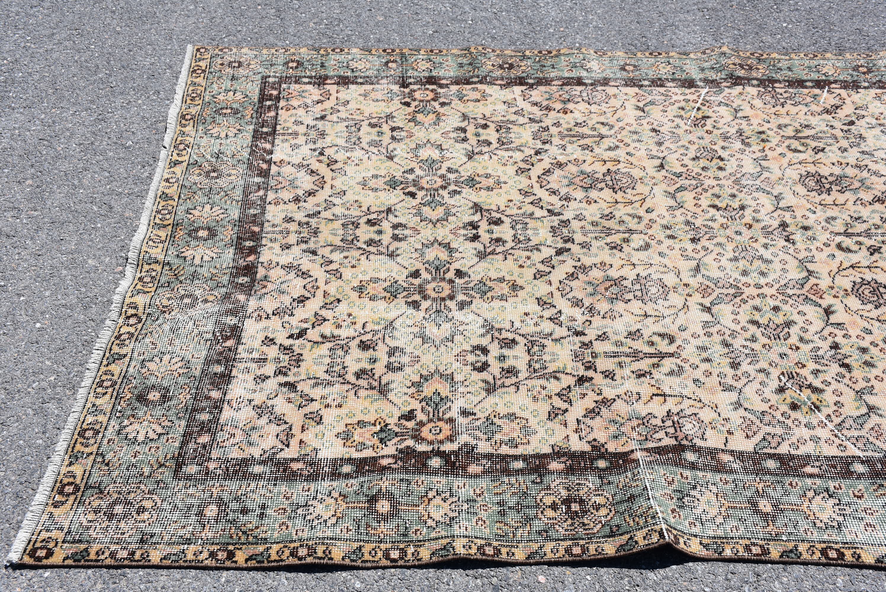 Vintage rug Beige and green area rug Turkish rug Bohemian Etsy