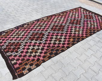 Tappeto Kilim Runner Vintage, Tappeto Kelim Vintage Unico, Spedizione Gratuita, 4,4 x 10,5 piedi, Tappeto Kilim Oushak, Tappeto Kilim Decorativo, Tappeto Turco DC4906