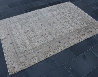 Beige Large Rug, Turkish Area Rug, Wool Rug  farmhouse rug, 4.7 x 7.2 Ft Boho Vintage Rug, Handmade Rug, Wool Rug, Oriental Rug  DC10711