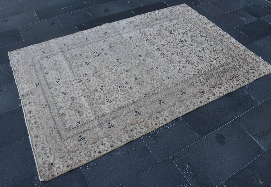 Beige Large Rug, Turkish Area Rug, Wool Rug Farmhouse Rug, 4.7 X 7.2 Ft ...