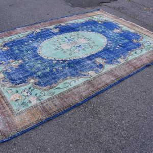 Vintage Turkish rug, Large area rug, Handmade rug, Oushak rug, Bohemian rug, Diningroom rug, Home decor,  7.1 x 10.3 ft DCS1702