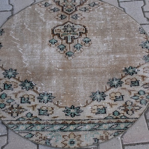 Circle rug, Turkish rug, Boho rug, Vintage rug 3.2 x 3.2  ft Round rug, Small rug, Handmade rug, Wool rug, doormat rug, Bohemian rug, DC6768