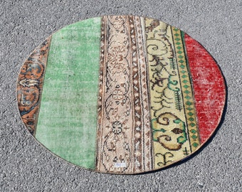 Area Rug, Doormat Rug, Oriental Rug, Round Rug, Vintage Rug farmhouse rug, 3 x 3 Ft Boho Decor Rug, Turkish Small Rug, Patio rug  DC9044